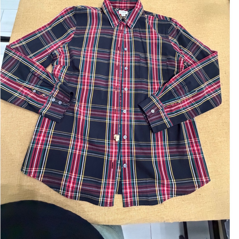 J.Crew Re-Imagined Plaid Button Down Shirt Womens Medium Red Green Navy Stretch
